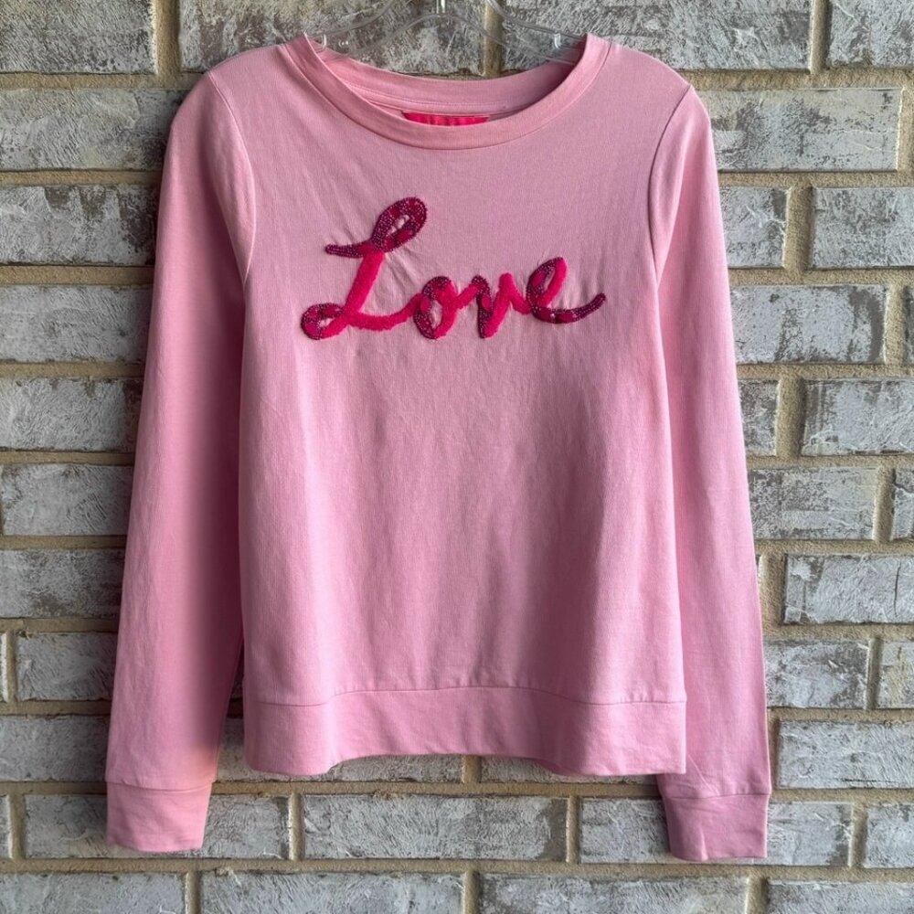 NWT Lilly Pulitzer Rami Pink 'Love' Sequin Sweatshirt Small